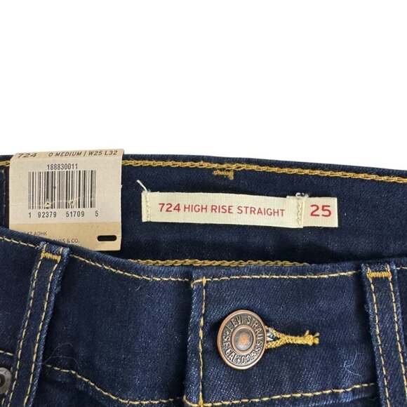 Levi's 724 NEW High Rise Straight Dark Wash Jean W25 L32 Casual Stretch - Picture 3 of 14
